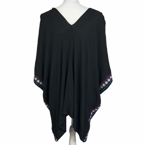 ODDY Black Embroidered Festival Poncho Size Med - Picture 2 of 6